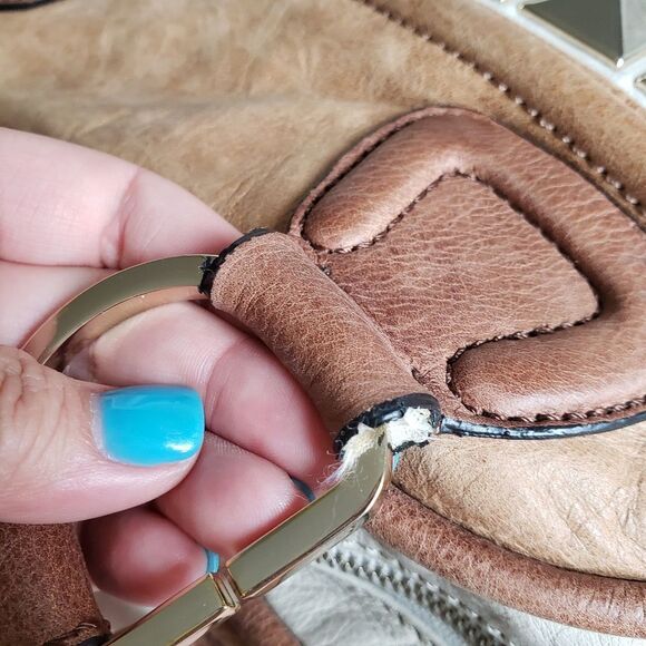 Marciano Soft Tan Large Leather Satchel Handbag - Picture 5 of 7